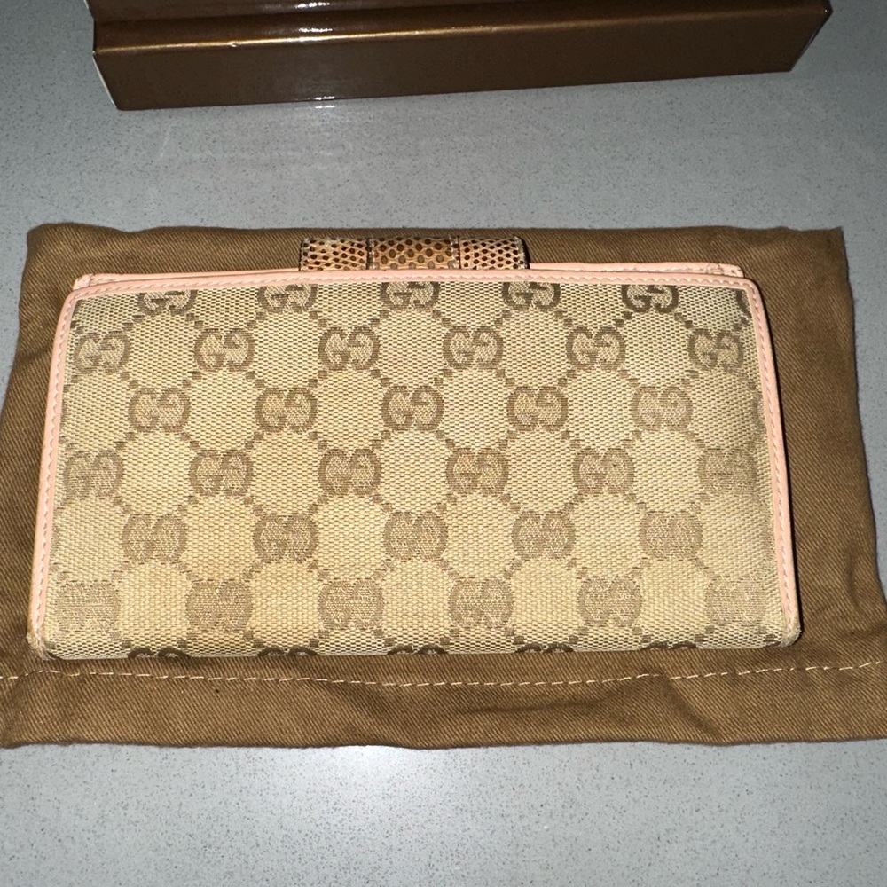 Gucci Monogram Tan Wallet Metallic Pink Used (Authentic) - Serial# 1816680959